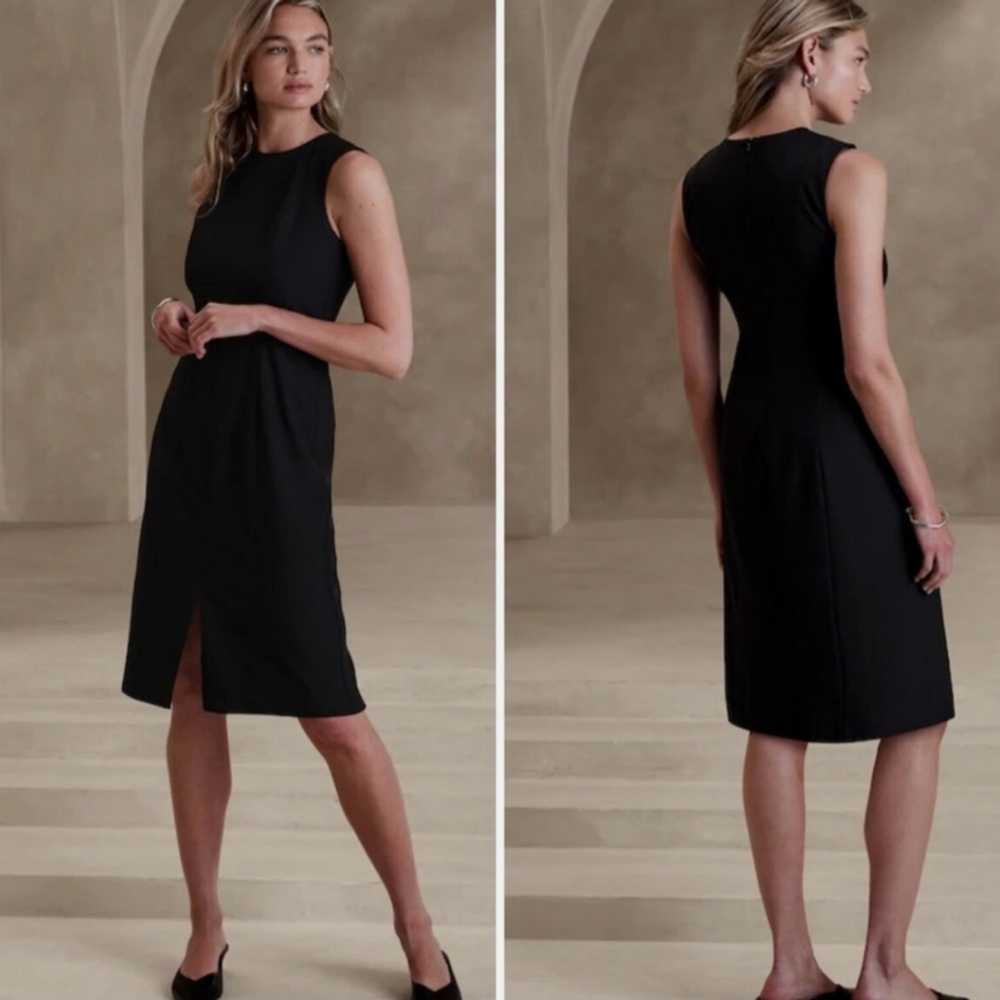 Banana Republuc Basic Knee Length Sheath Dress, Black, Size 6, NWT